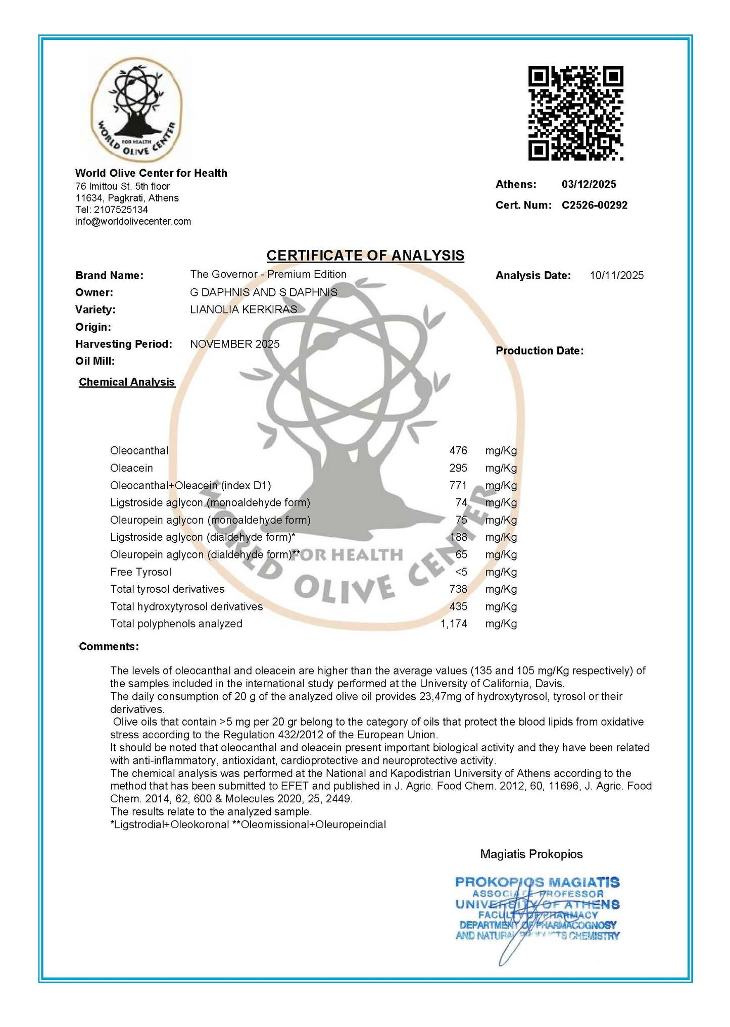 The Governor Premium Edition Cold-Pressed Extra Virgin Olive Oil