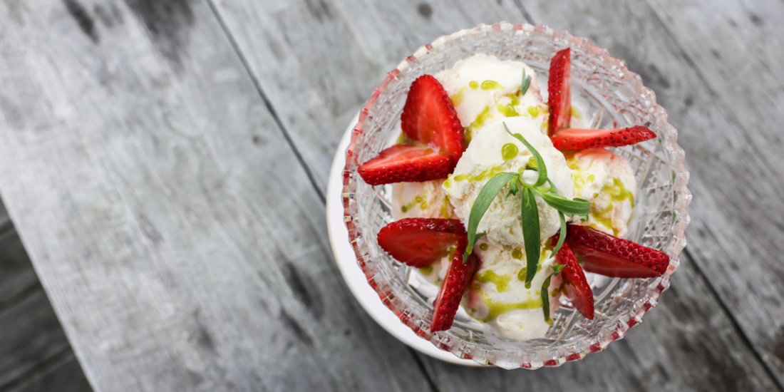 vanilla ice cream with tarragon high-phenolic olive oil