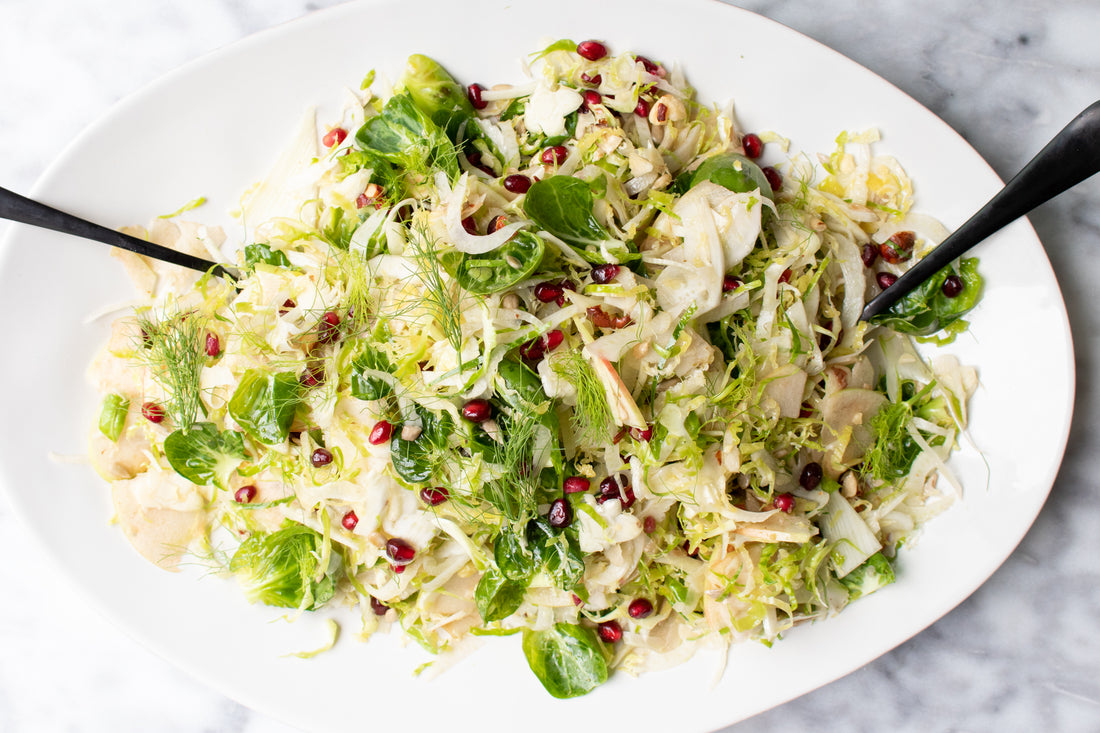 Apple, Pomegranate, and Shaved Brussels Sprouts Salad