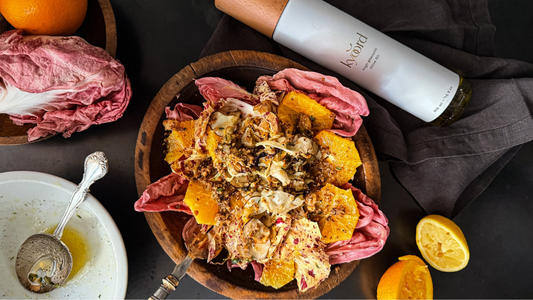 Radicchio Winter Salad with Roasted Veggies, Citrus + Paleo Pangrattato