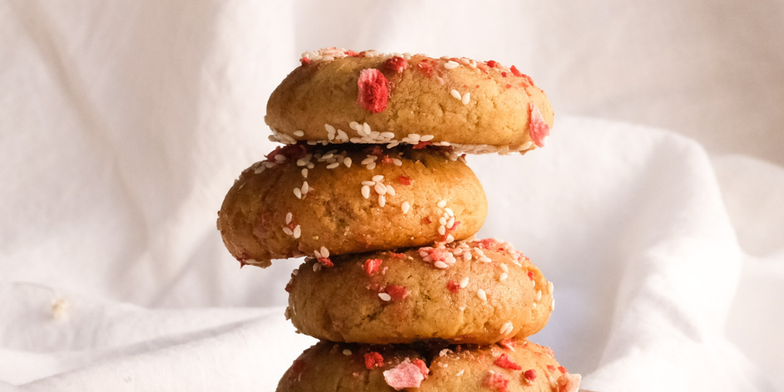 Greek Ladokouloura with Honey Glaze, Sesame & Freeze-Dried Strawberry