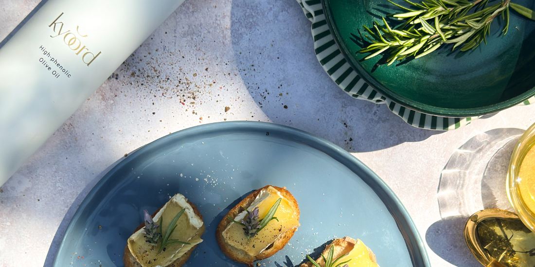 Salted Honey + Brie Crostinis with High-Phenolic Olive Oil