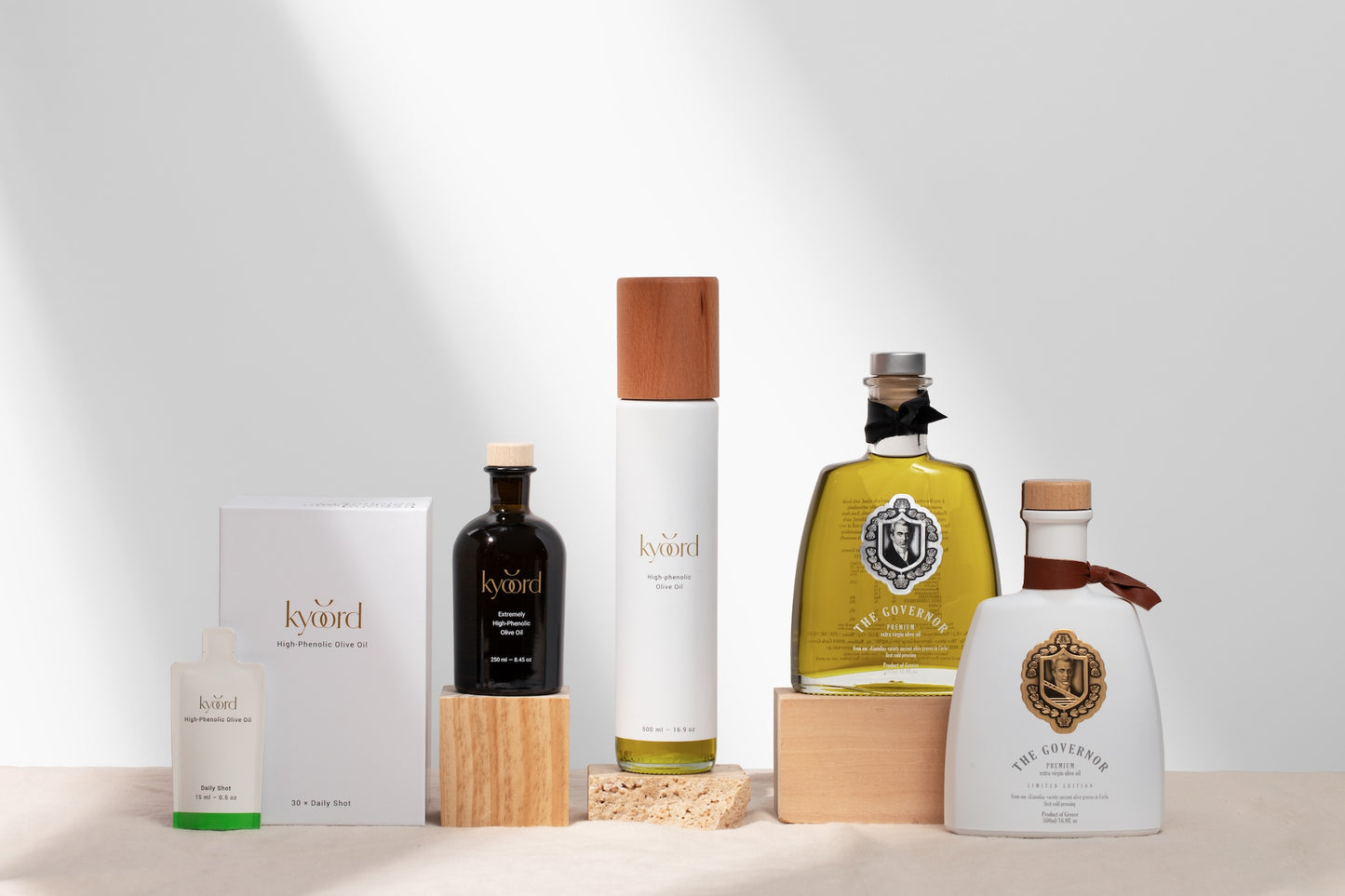 Complete kyoord high phenolic EVOO collection with every bottle and Daily Shots