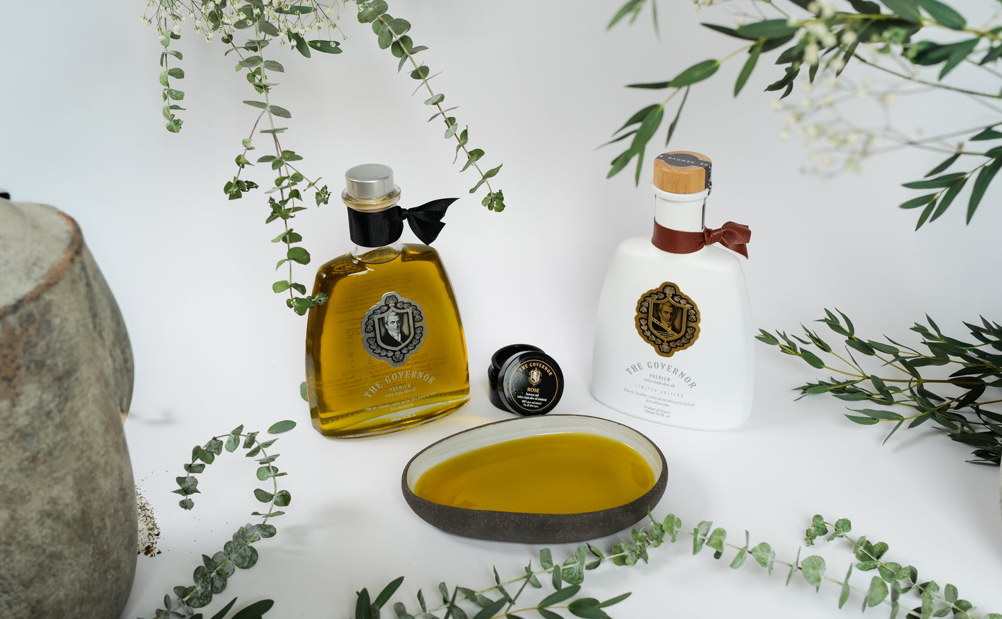 The Governor Ritual gift set with EVOO duo, ceramic dish, and beeswax balm