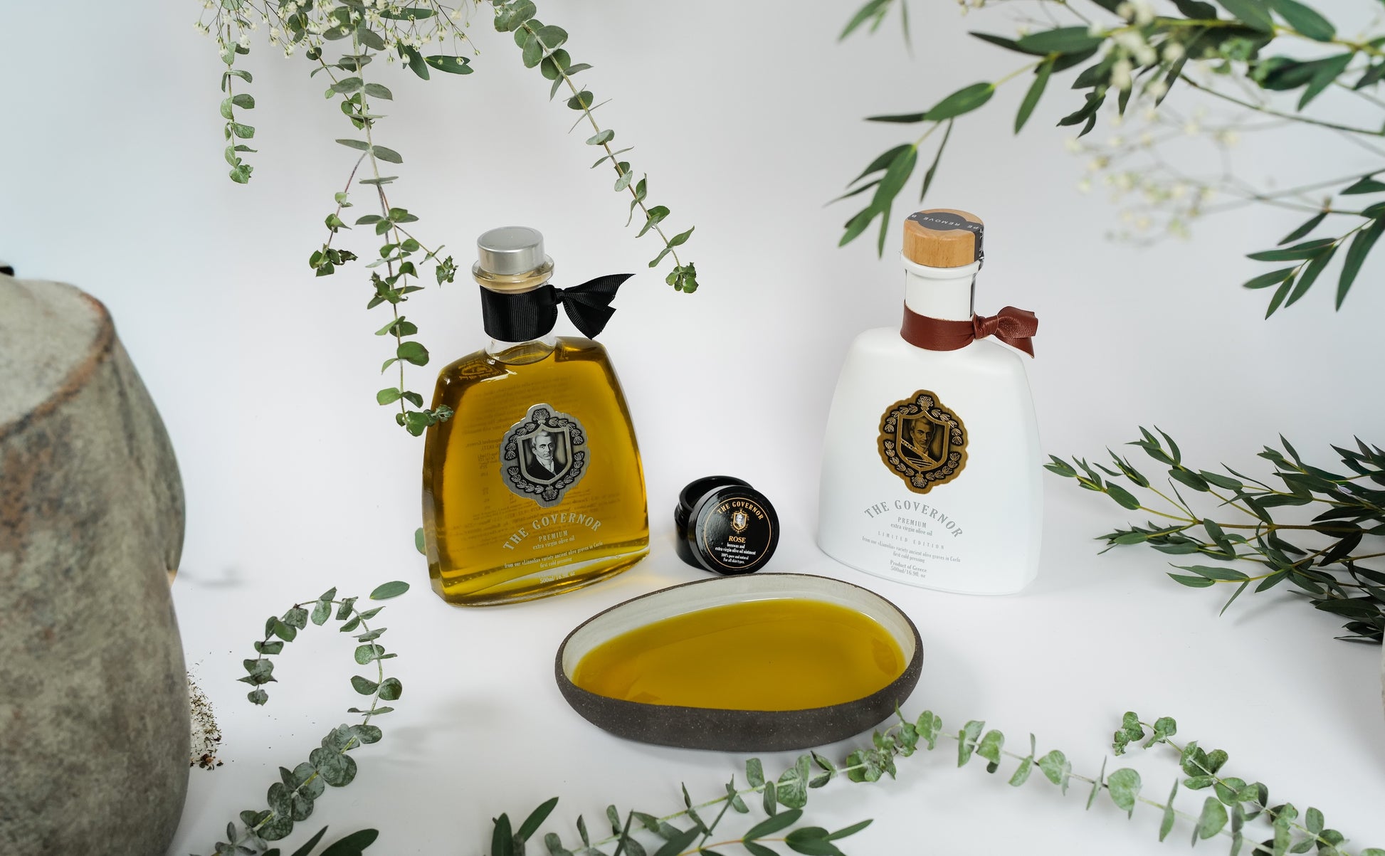 The Governor Ritual gift set with EVOO duo, ceramic dish, and beeswax balm