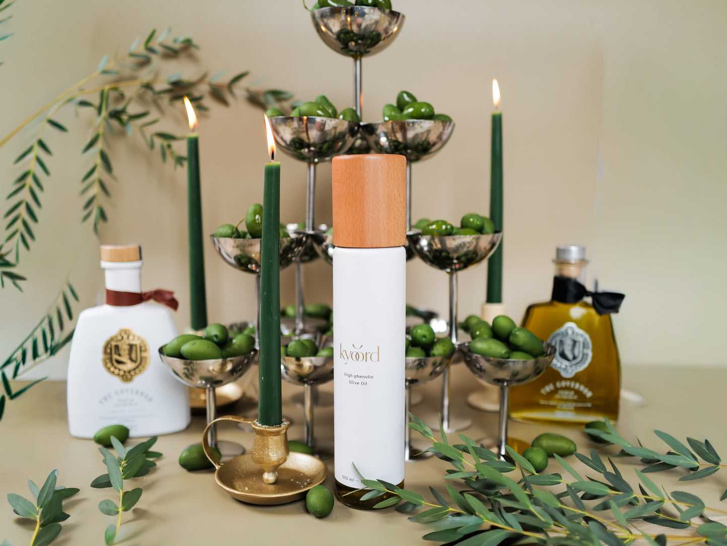 kyoord high phenolic olive oil gift set with three EVOO bottles