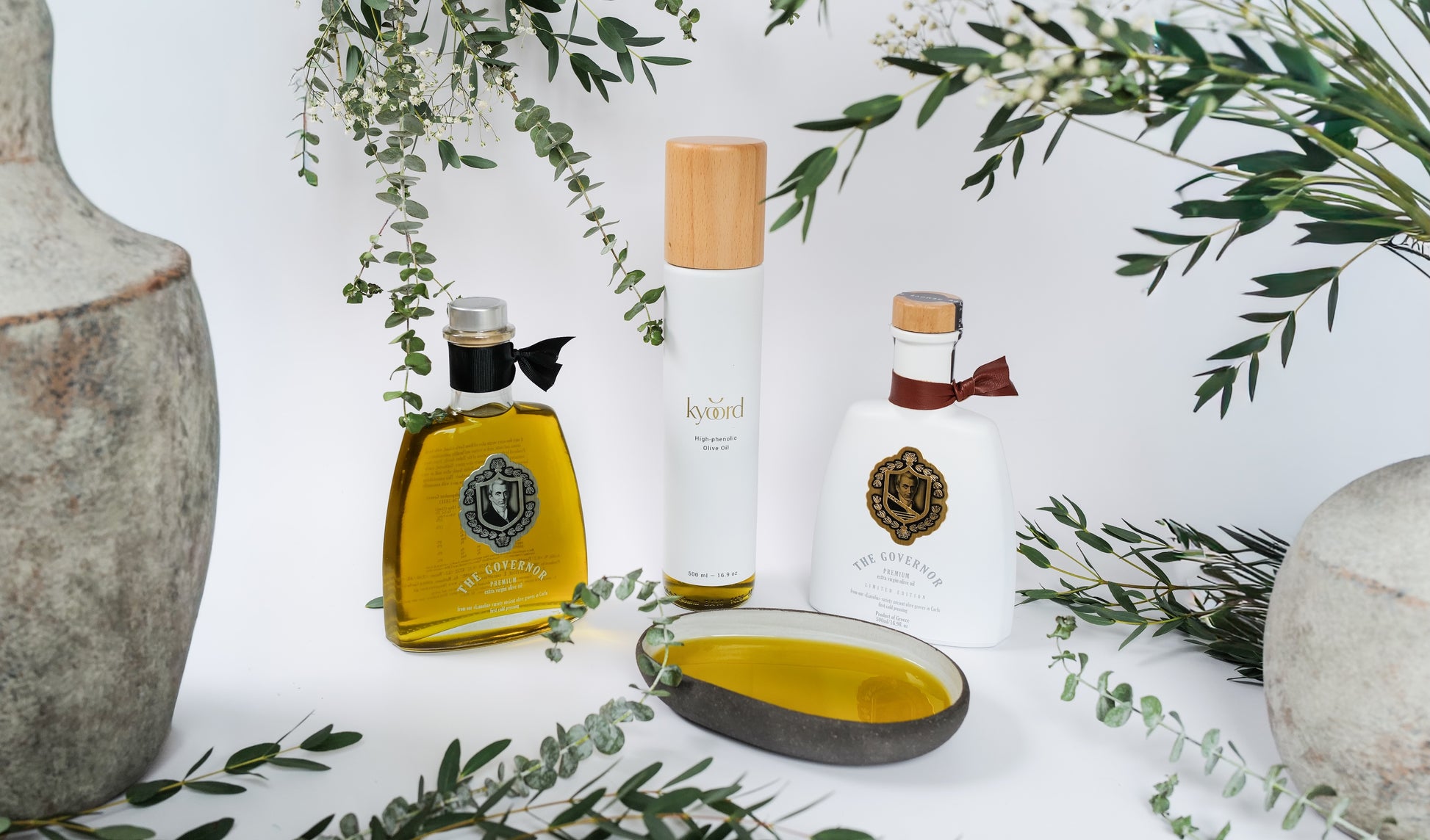 kyoord olive oil gift set styled on a table