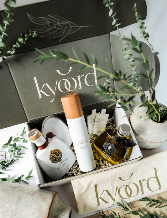 Olive oil lover gift set with three kyoord high phenolic EVOOs and dish