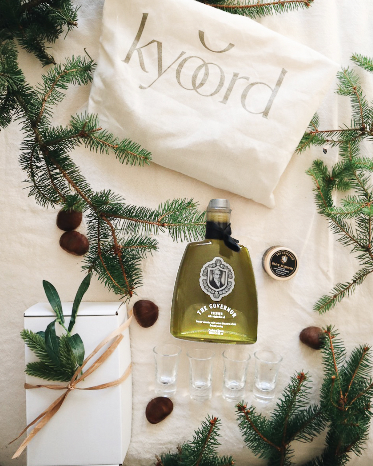 Olive oil tasting glasses and beeswax balm from the wellness set